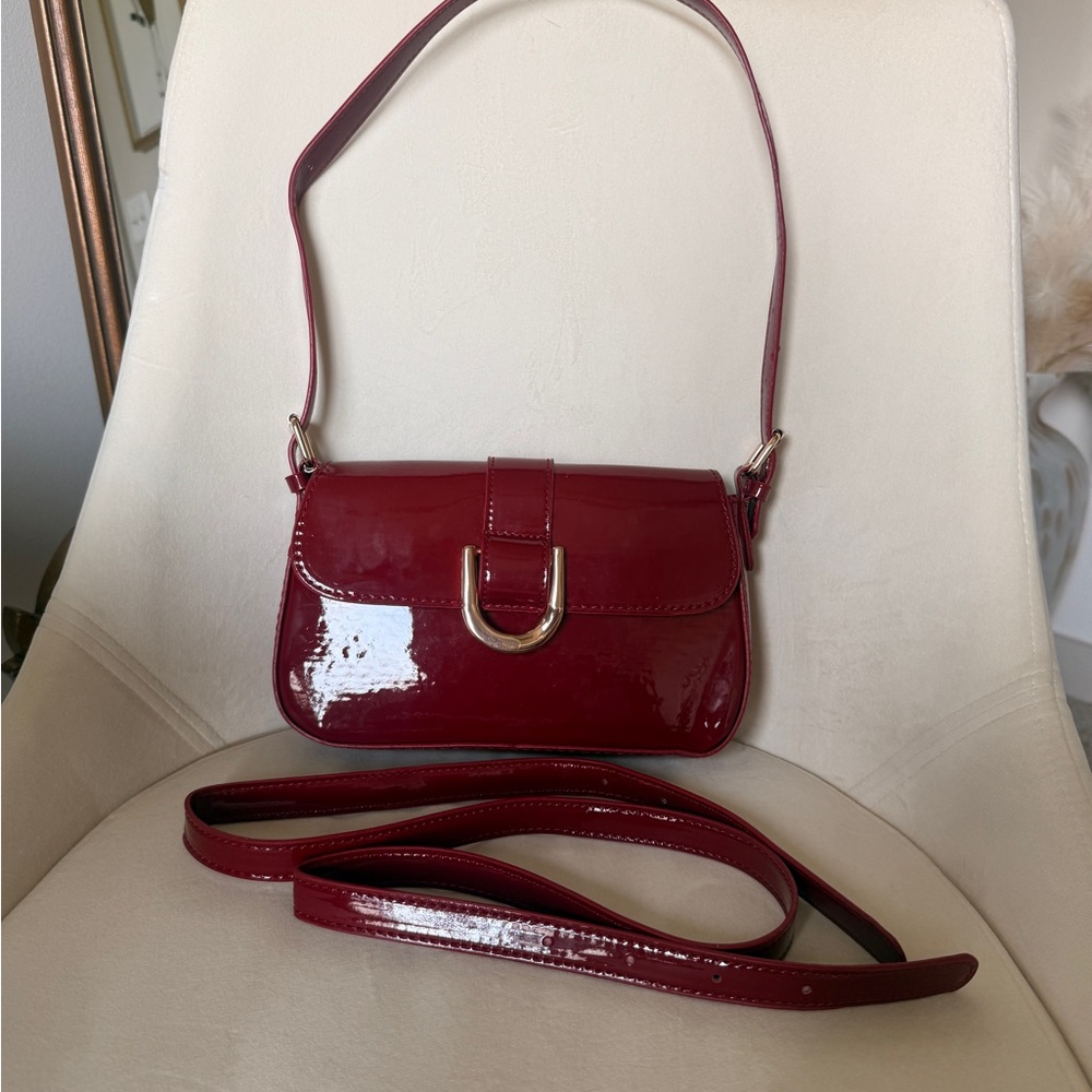 Red Patent Shoulder Bag with Removable Strap